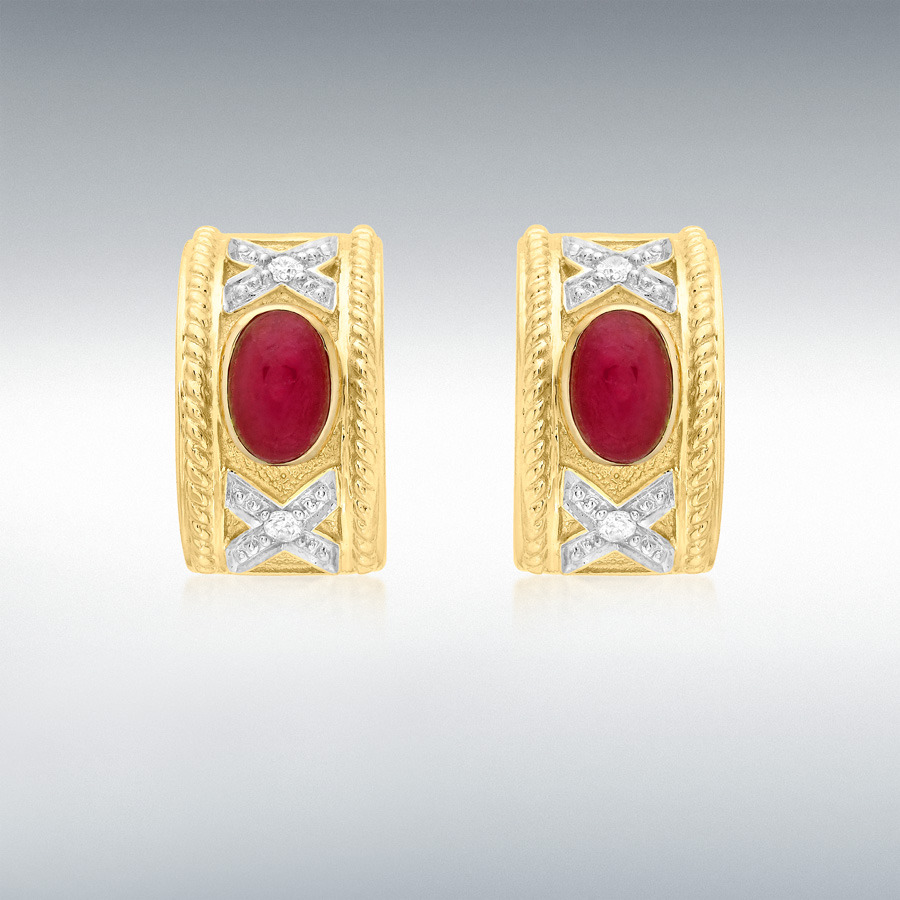 9ct Yellow Gold 0.07ct Diamond and Ruby Half-Band Earrings