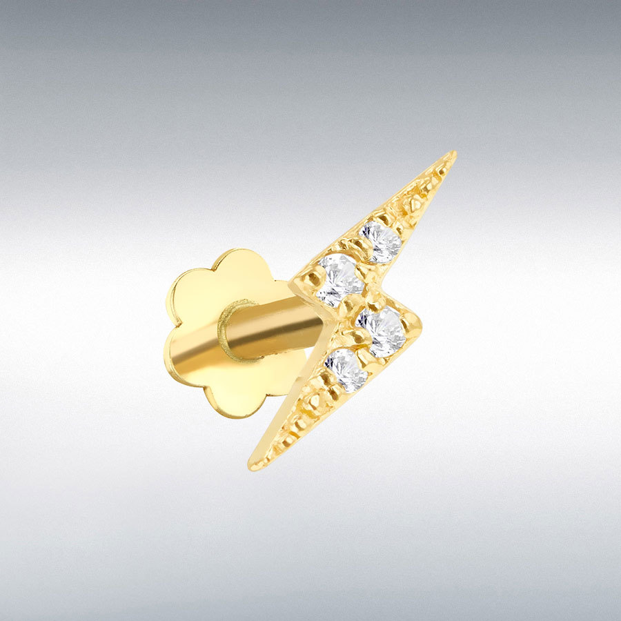 9ct Yellow Gold Thunder with CZs Labret Stud Earring