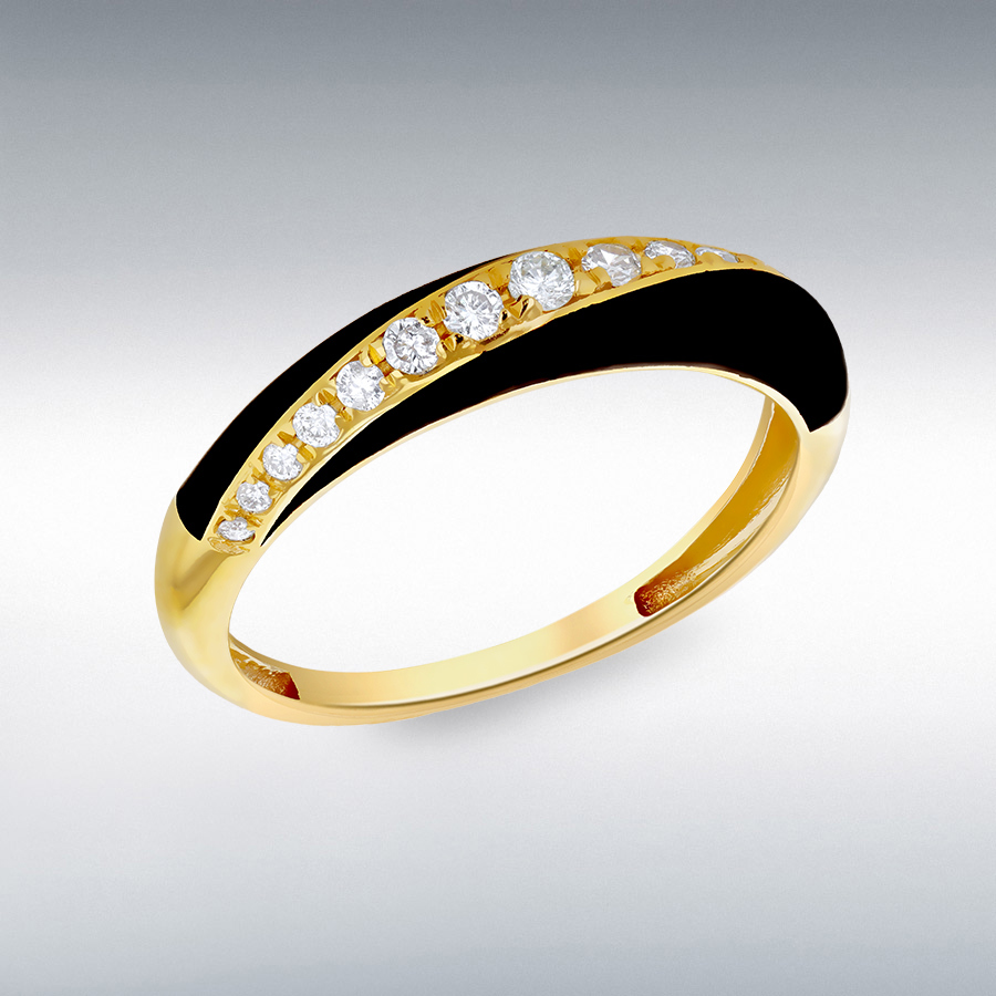 9CT YELLOW GOLD BLACK ENAMEL WITH DIAMONDS HALF SWIRL RING