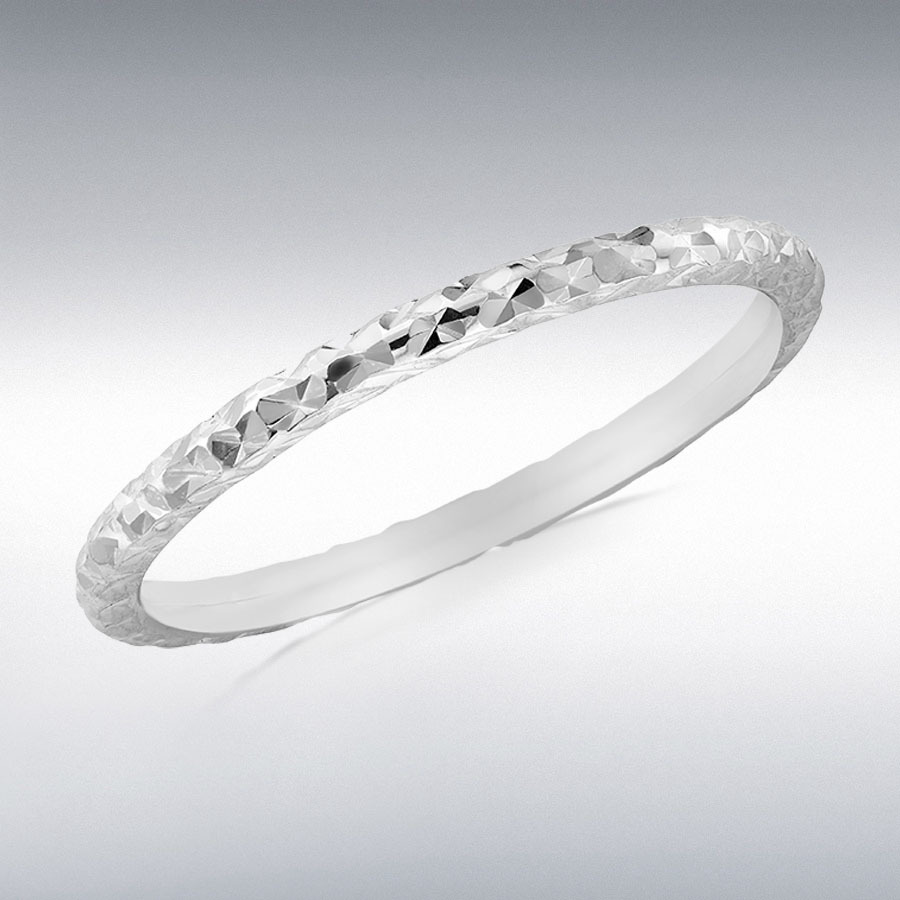 9ct White Gold Diamond Cut Slim Band Stack Ring 