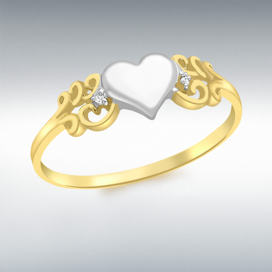 9ct 2-Colour Gold 0.01ct Diamond Heart Signet Ring