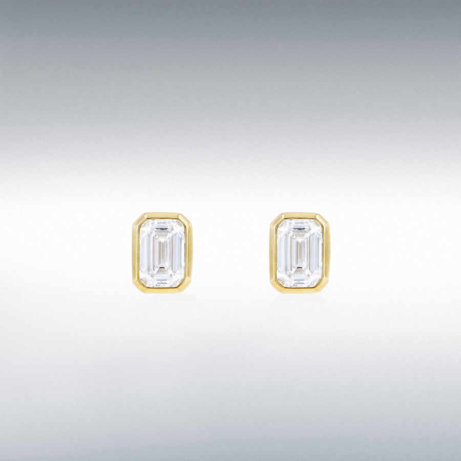 9ct Yellow Gold 1ct Emerald Cut Lab Created Diamond 4.8mm x 6.5mm Stud Earrings