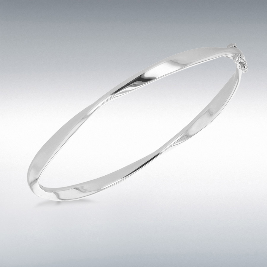 Sterling Silver Rhodium Plated 4mm Twisted-Bar Bangle