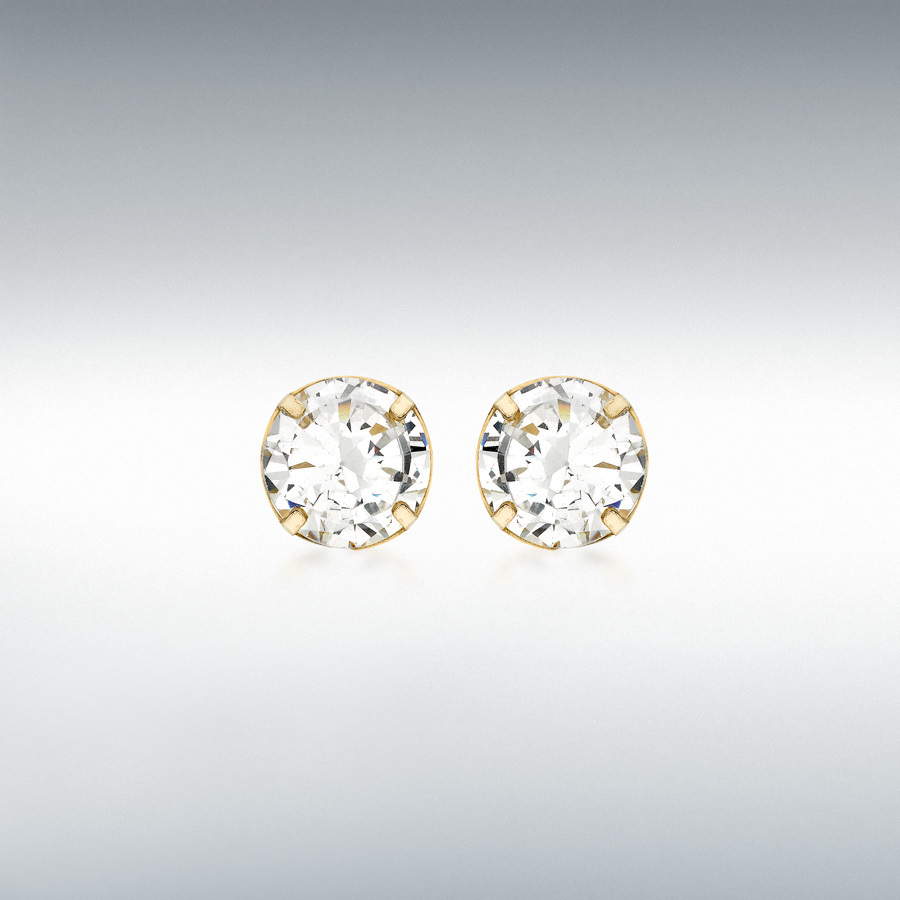 9ct Yellow Gold 6mm Round White CZ Stud Earrings