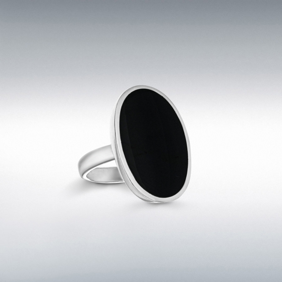 Sterling Silver Black Onyx 15mm x 22mm Oval Ring