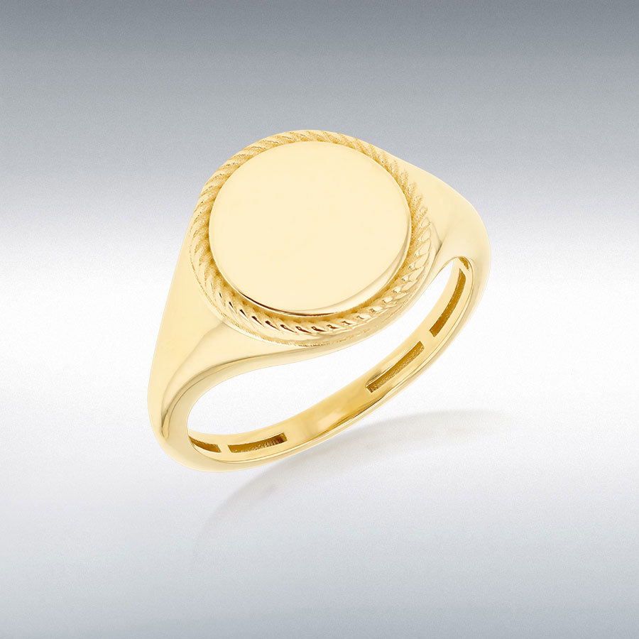 9ct Yellow Gold Round Twisted Rope Frame Signet Center Ring