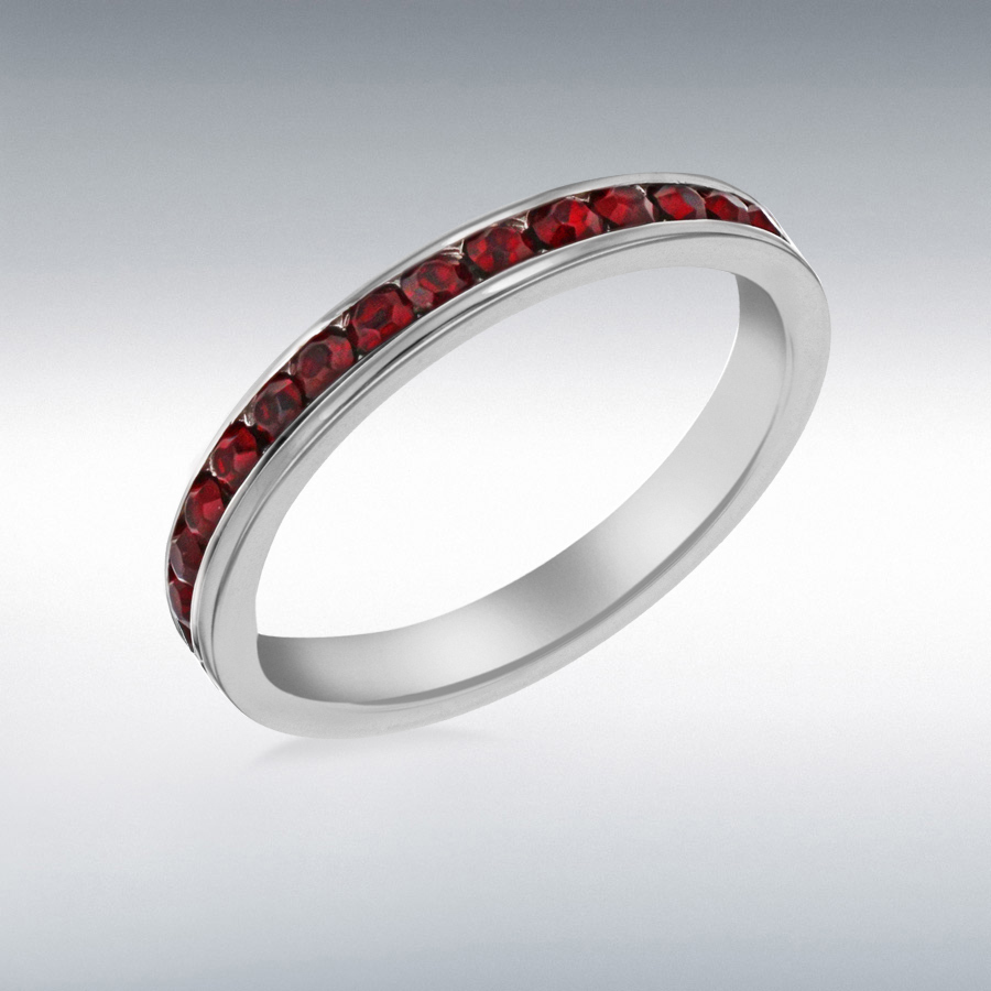 Sterling Silver Red Crystal 3mm Eternity Ring