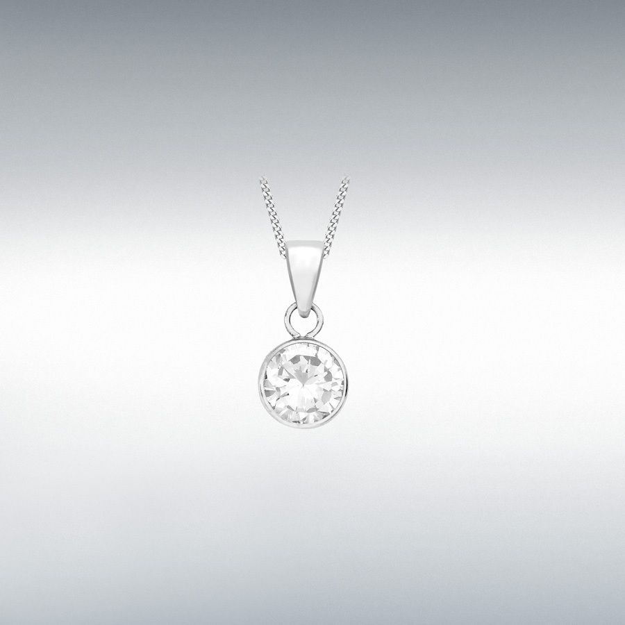 9ct White Gold 7mm Round CZ 7.5mm x 15mm Pendant