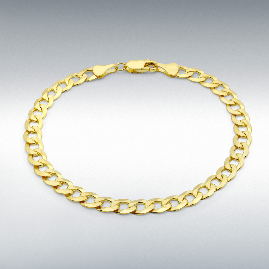 9ct Yellow Gold 150 Diamond Cut Flat Curb Chain Bracelet 23cm/9"