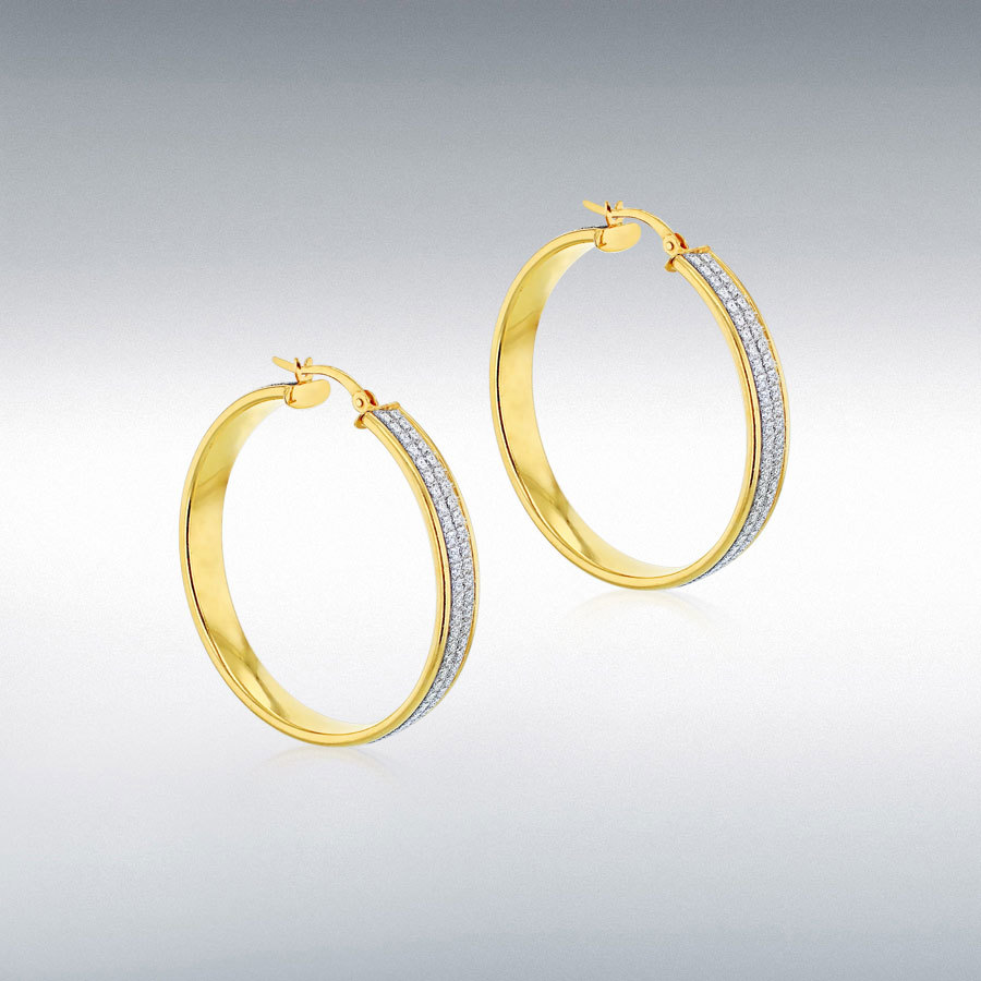 Sterling Silver Yellow Gold Plated 40mm Stardust Hoop Creole Earrings