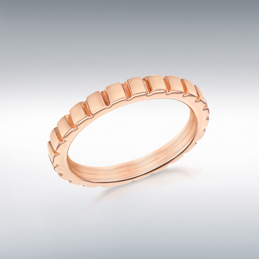 Sterling Silver Rose Gold Plated 3mm Ribbed Band Stacking Ring