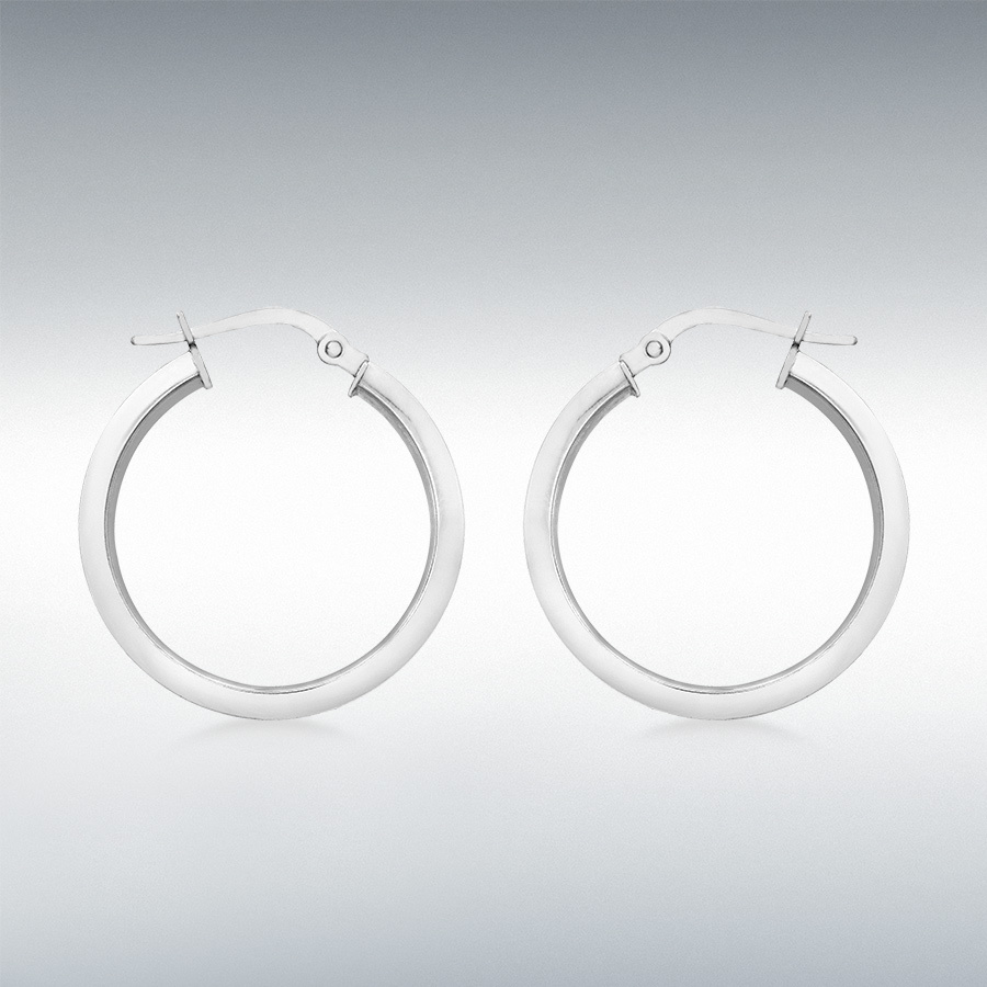 9ct White Gold 2mm Square-Tube 22mm Round Creole Earrings