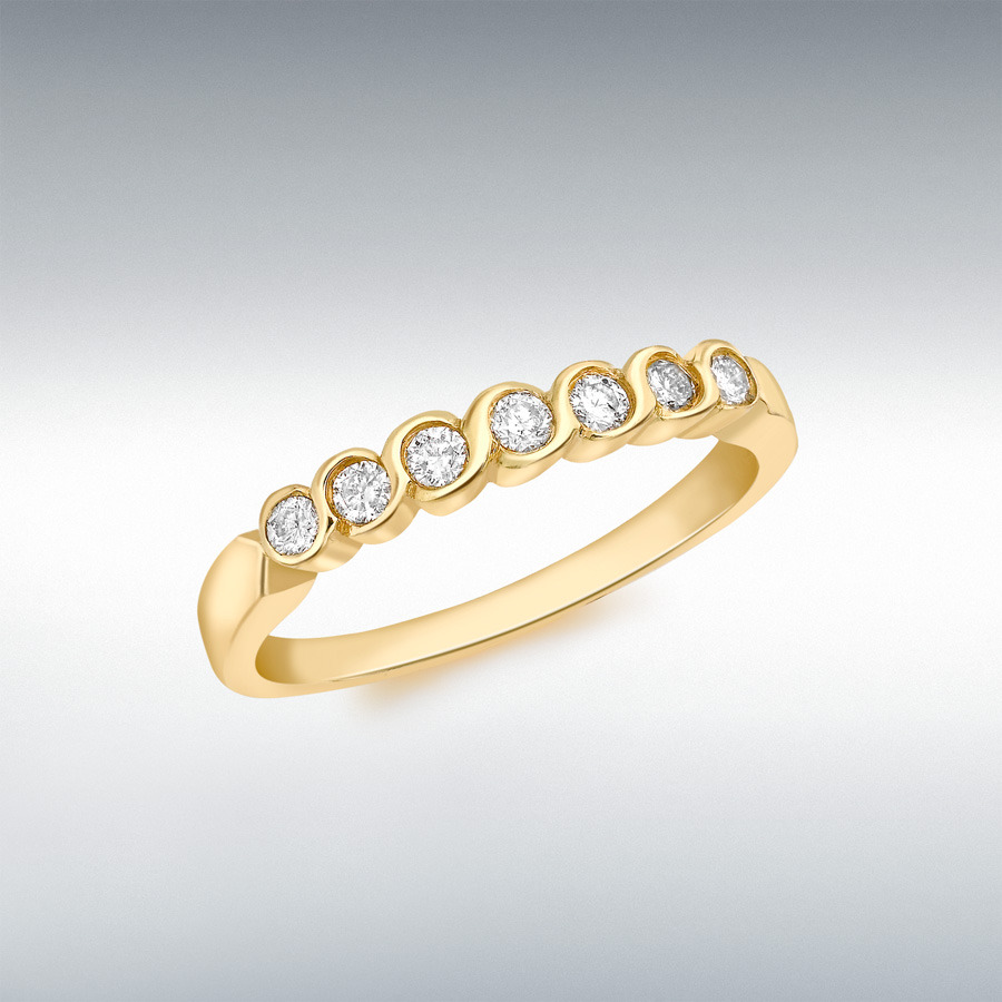 18ct Yellow Gold 0.25ct Diamond 7-Stone Rubover Set Half-Eternity Ring