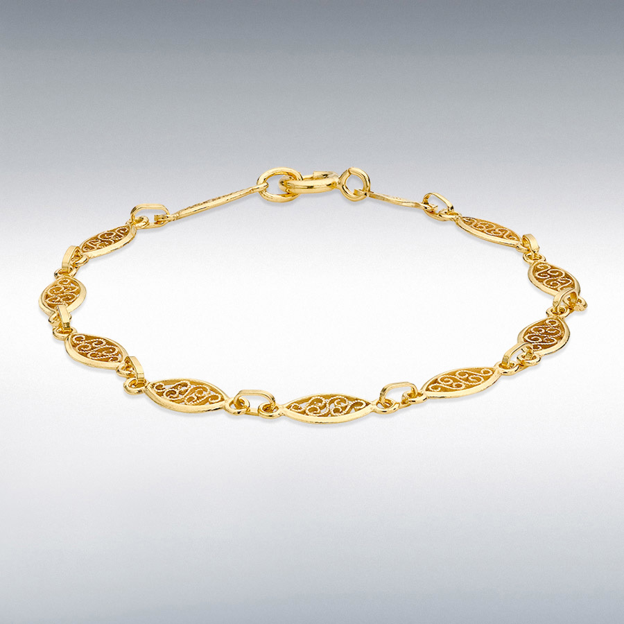 18ct Yellow Gold 5mm Filigree Oval Bracelet 18cm/7"