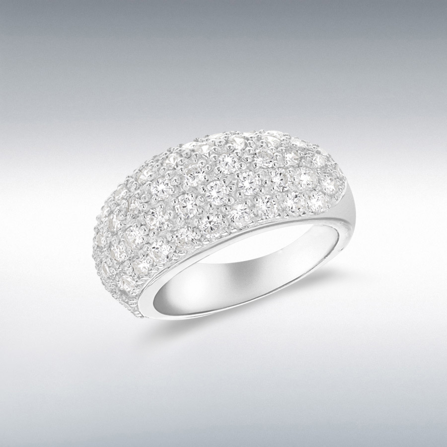 Sterling Silver White CZ 10mm Dome Ring