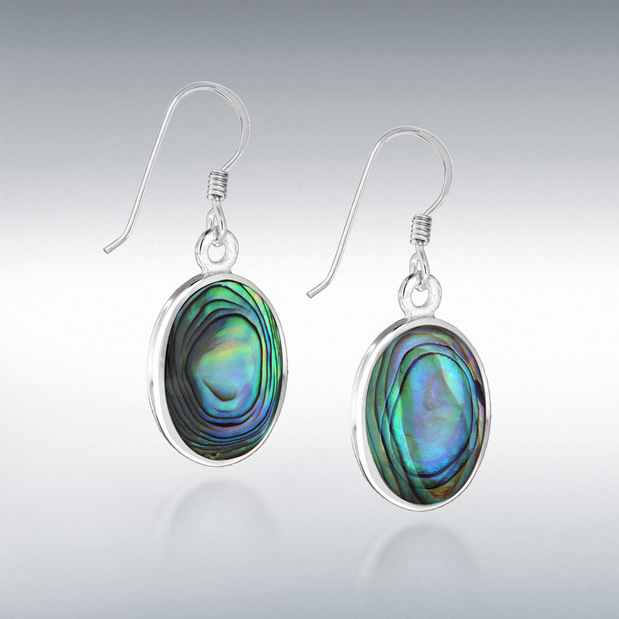 Sterling Silver 12.4mm x 32.5mm Oval Paua Shell Drop Earrings