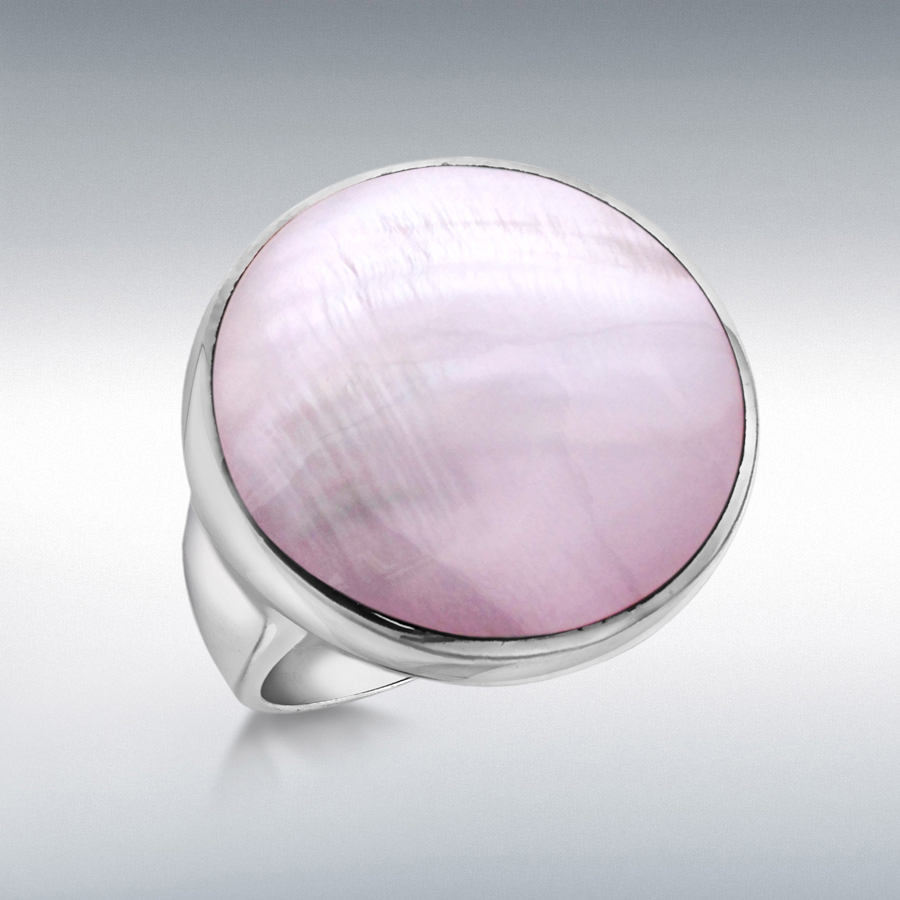 Sterling Silver Pink Mother of Pearl 22mm Disc Ring
