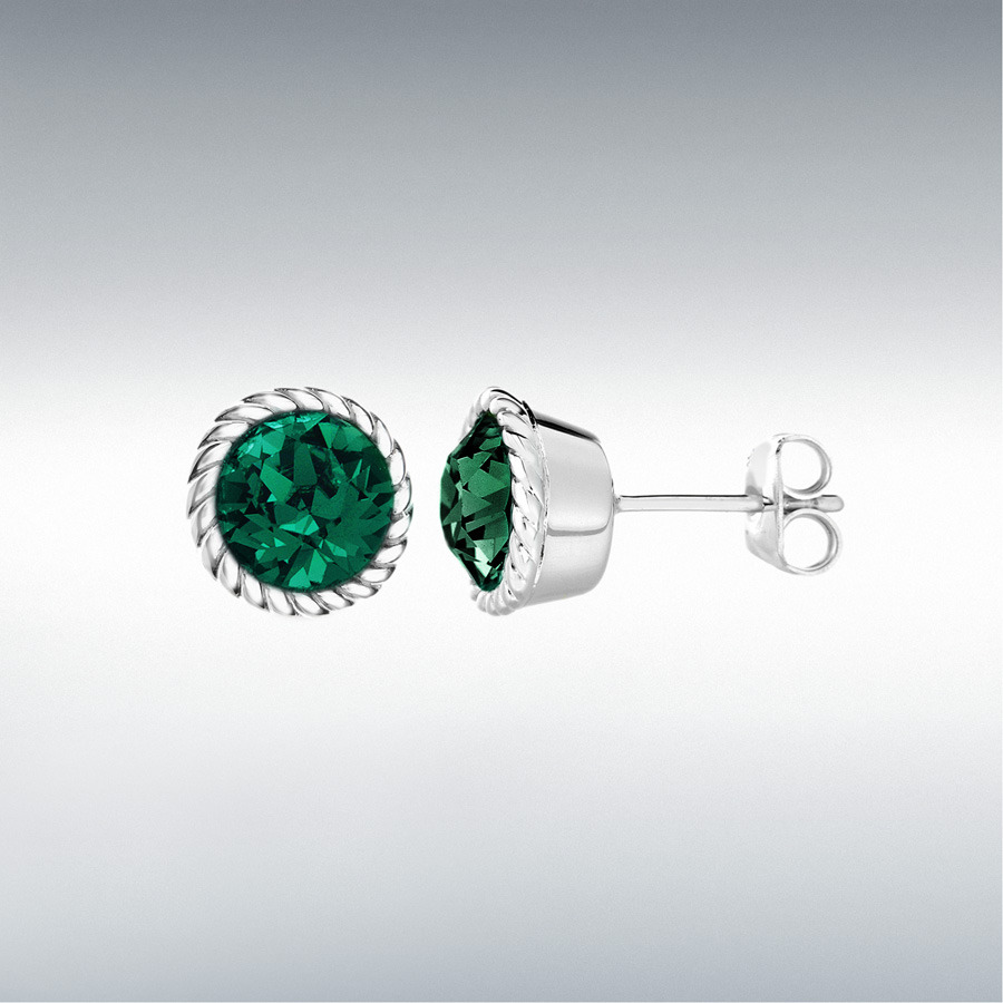 Sterling Silver Deep Green Swarovski Crystal 11mm May Birthstone Stud Earrings