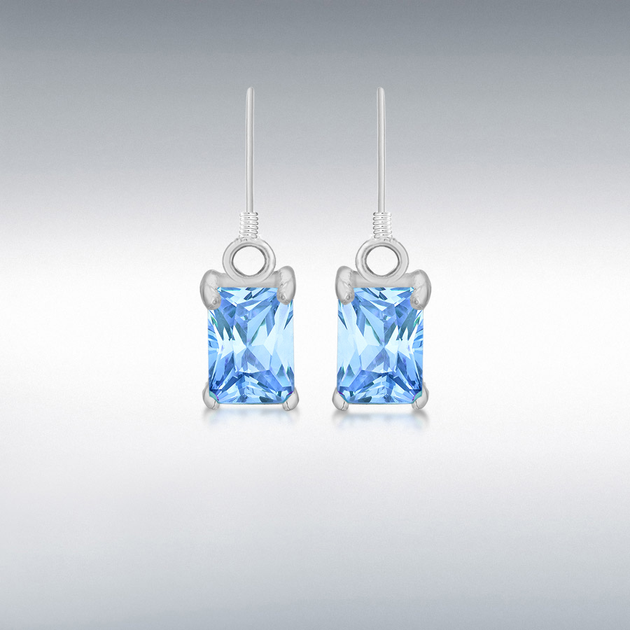 Sterling Silver 5mm x 7mm Blue CZ Drop Earrings