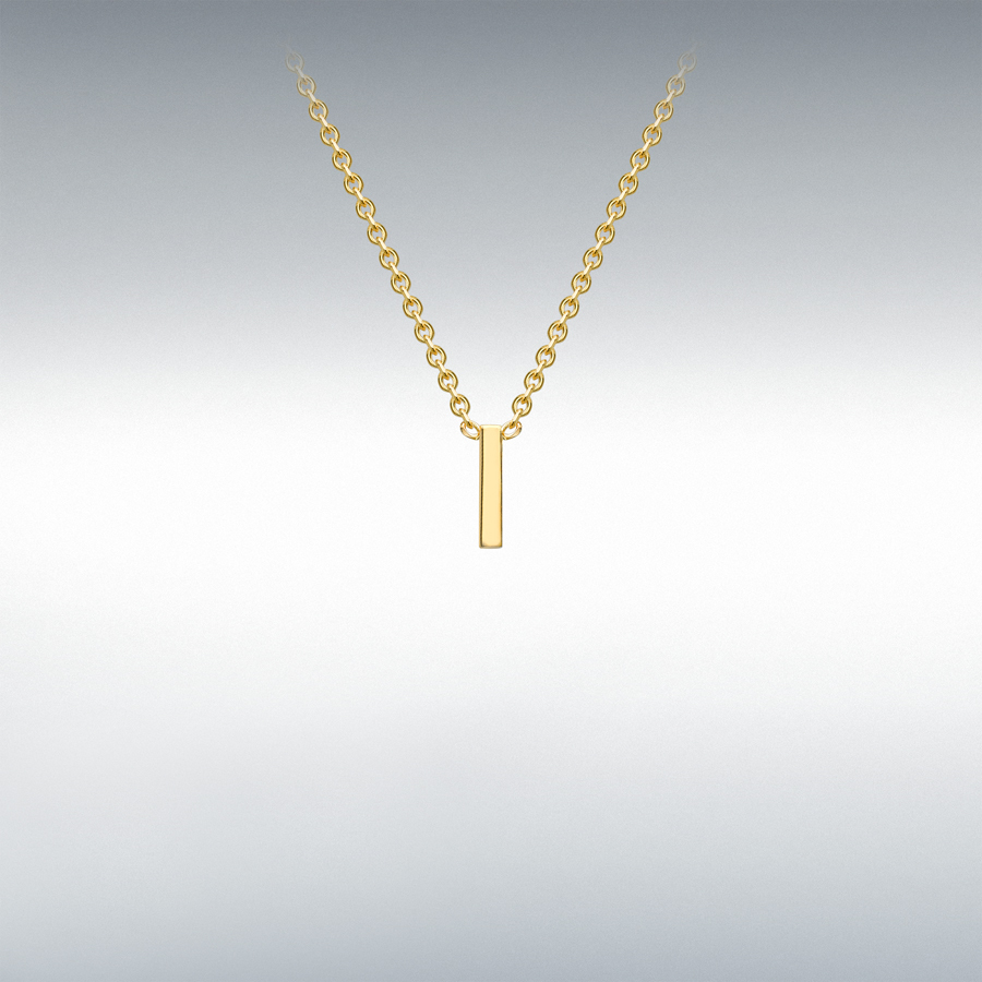 9ct Yellow Gold 1mm x 4.5mm 'I' Initial Adjustable Necklace 38cm/15"-43cm/17"