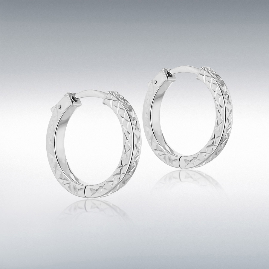 Sterling Silver 23mm Diamond Cut Hoop Earrings