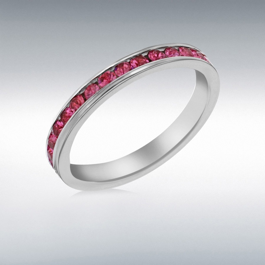 Sterling Silver Pink Crystal 3mm Eternity Ring