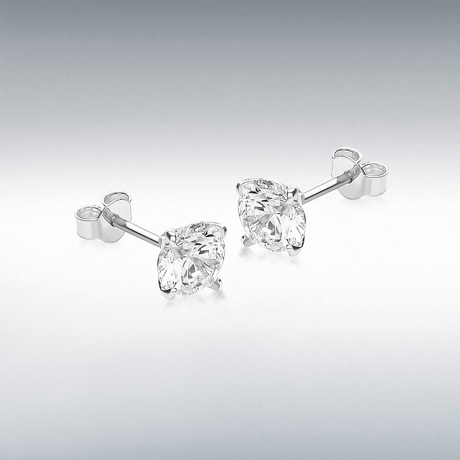 9ct White Gold 7mm Round CZ Stud Earrings