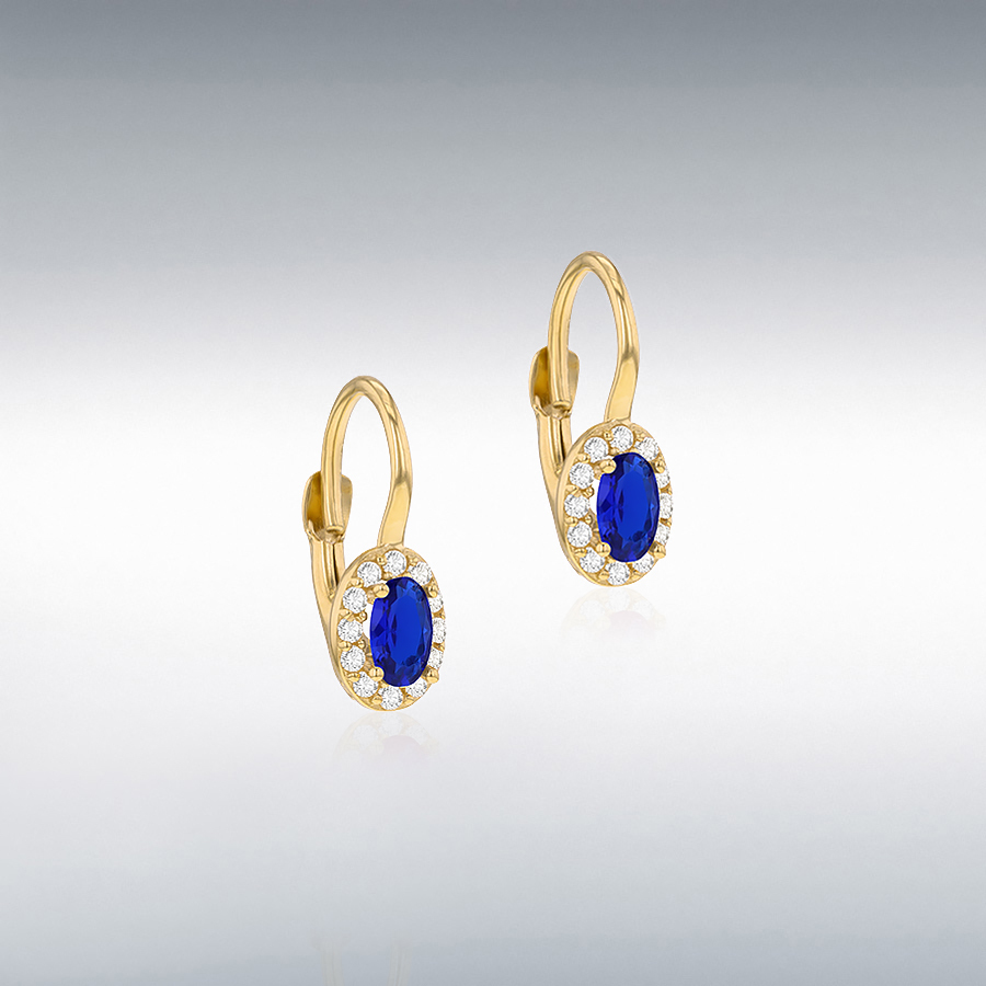 9ct Yellow Gold Oval Synthetic Blue Spinel  and White CZ Stud Earring