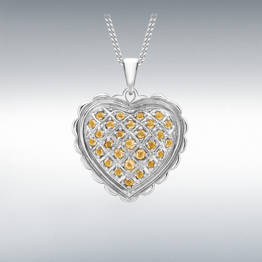 18ct White Gold Citrine 21mm x 26mm Scallop-Edge Heart Pendant