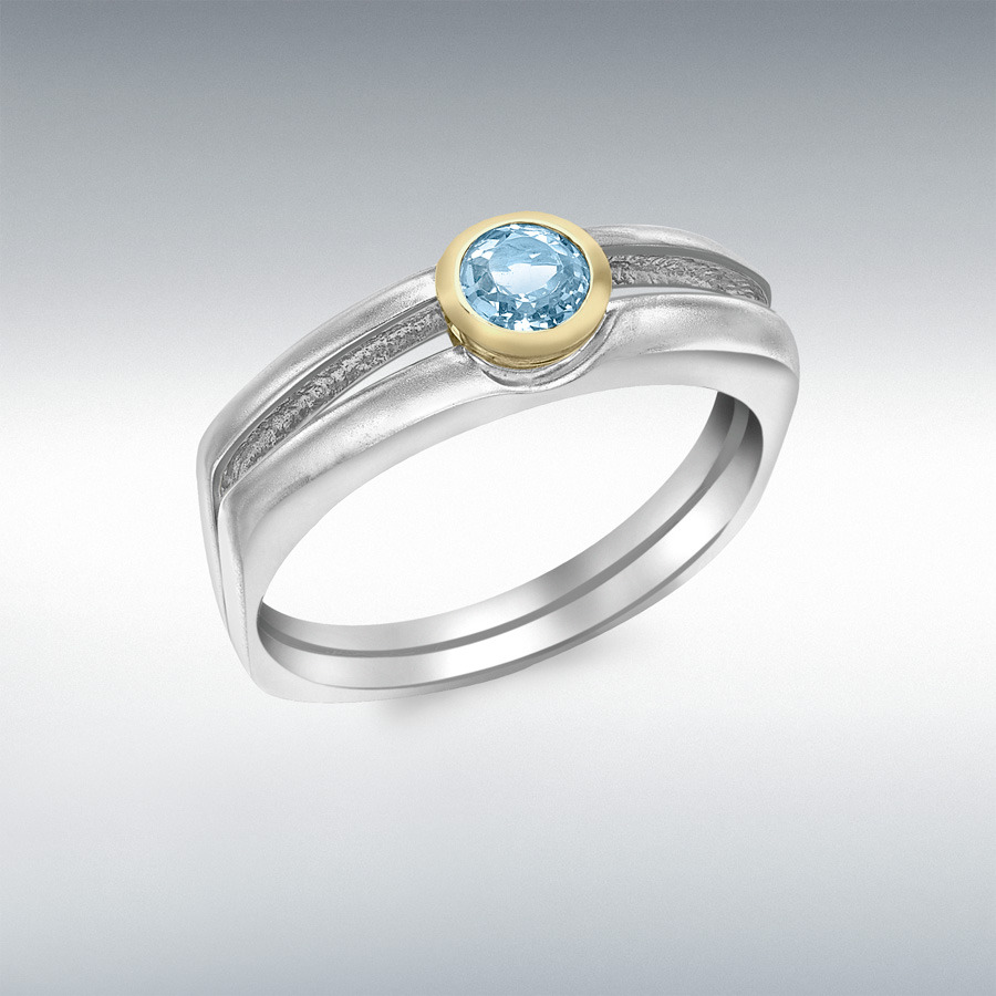 9ct White and Yellow Gold Blue Topaz Ring