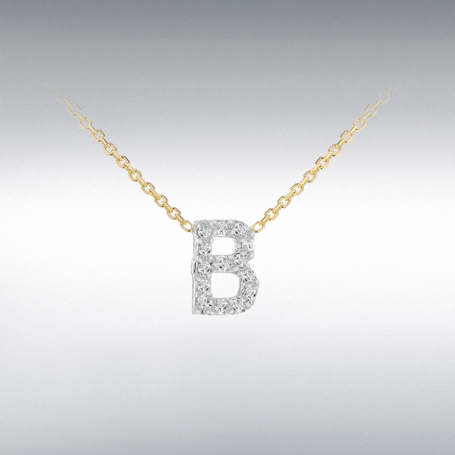 9ct 2-Colour Gold With 0.005ct Diamonds Mini Initial "B" Necklace 38cm/15"-43cm/17"