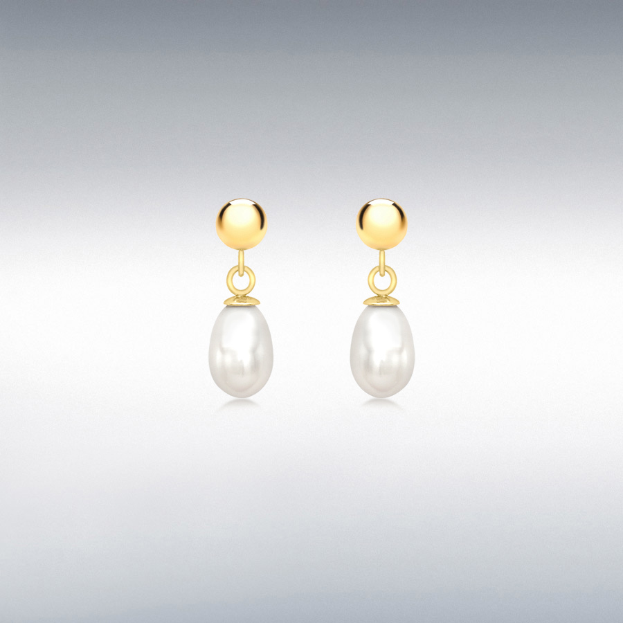 18ct Yellow Gold Freshwater Pearl 5mm x 14mm Drop Earrings