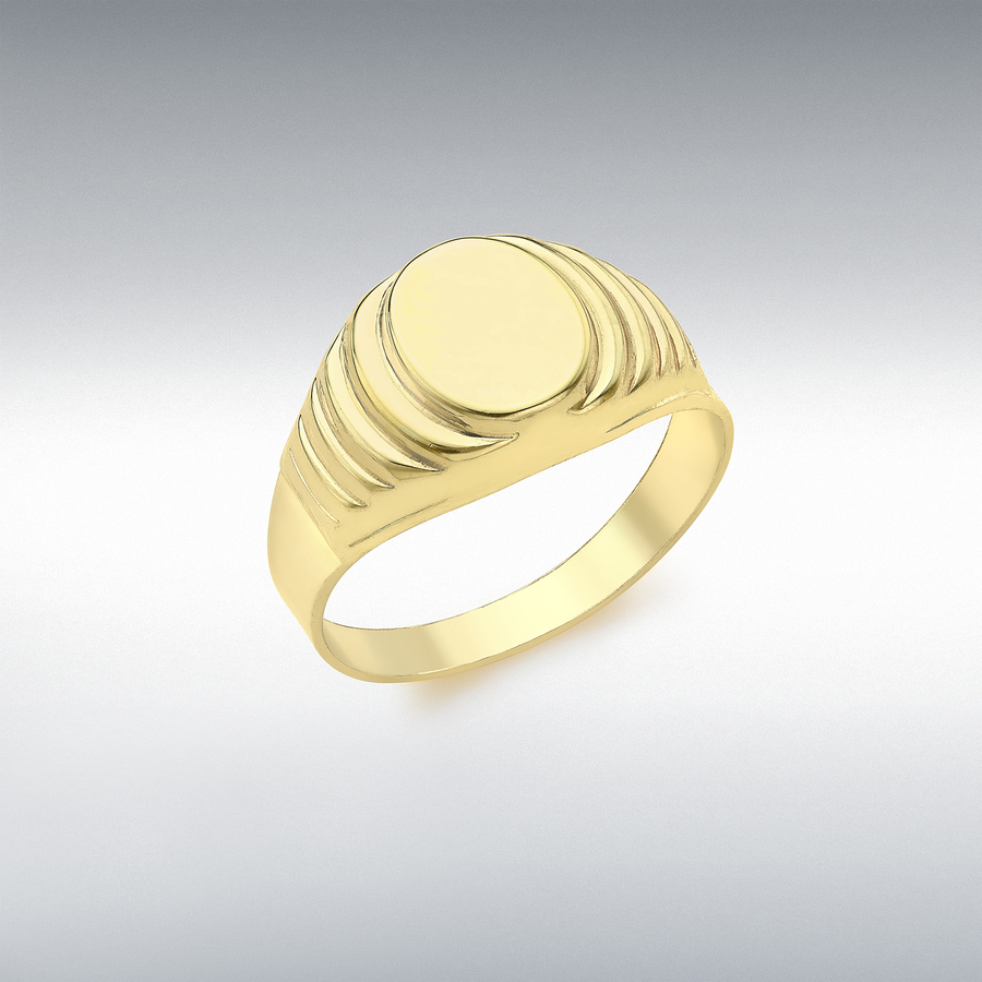 18ct Yellow Gold 7.3mm x 8.6mm Oval Ribbed Signet Ring