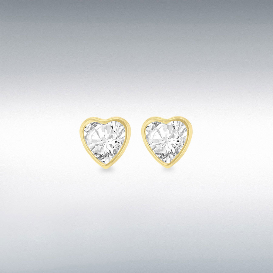 9ct Yellow Gold 6mm Heart Stud Earrings 