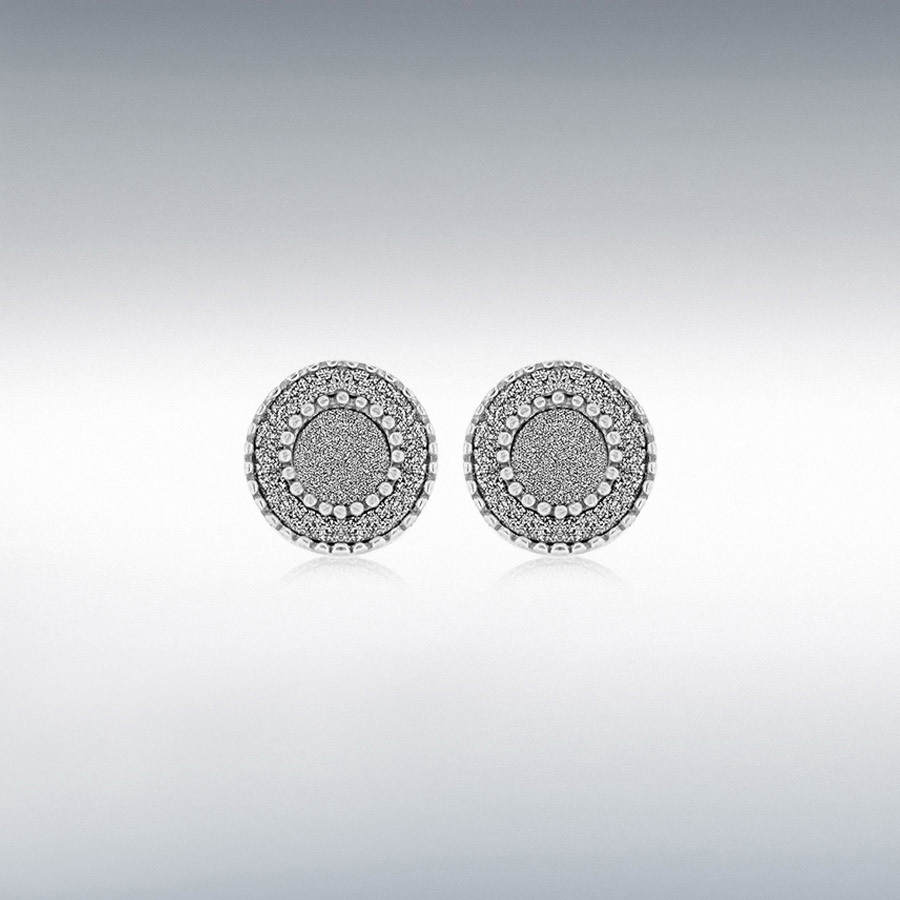 Sterling Silver 10mm Double Circle Stardust Stud Earrings