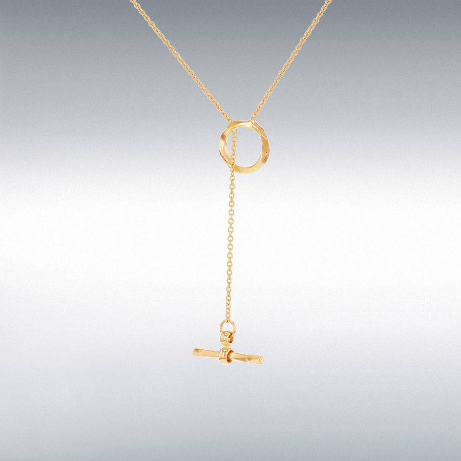 9ct Yellow Gold Lariat T-Bar Diamond Cut Adjustable Necklace