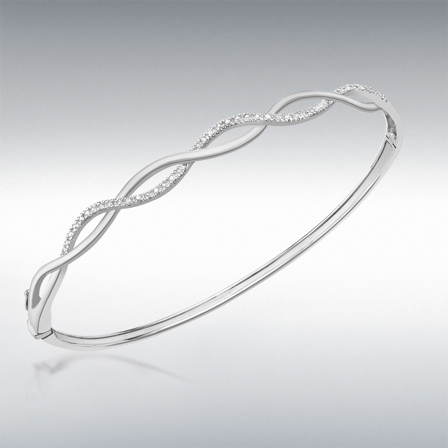 9ct White Gold 0.10ct Diamond 5mm Twist Bangle