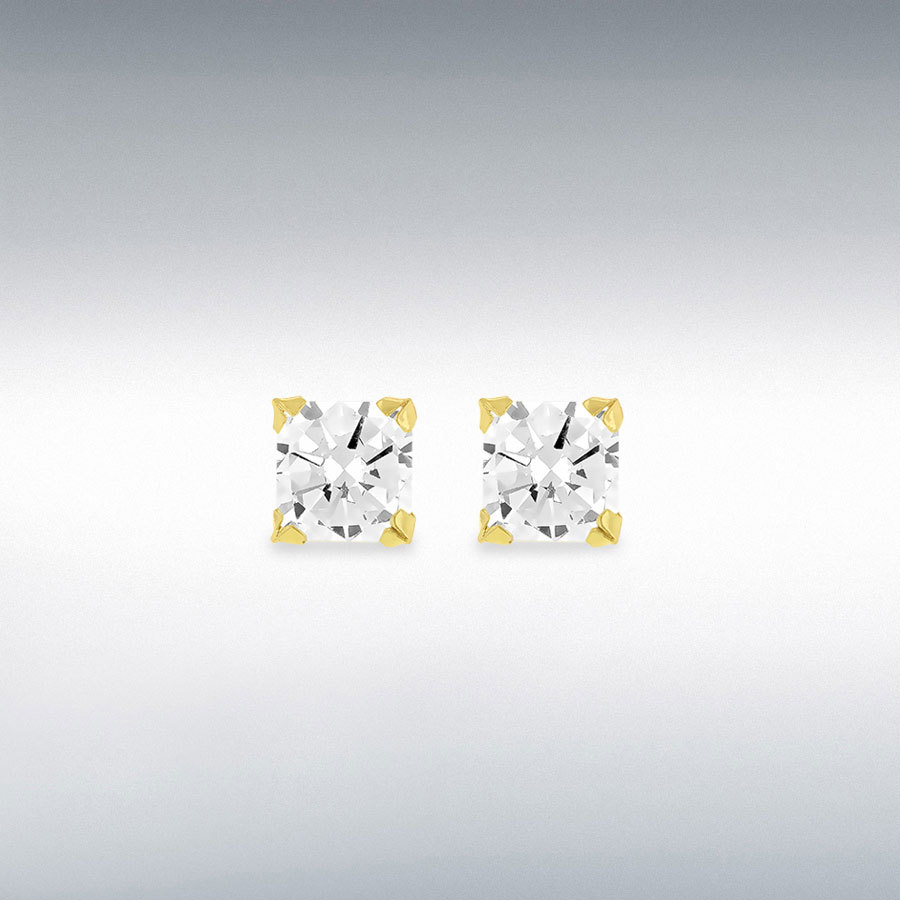 9ct Yellow Gold 6mm Square Stud Earrings 