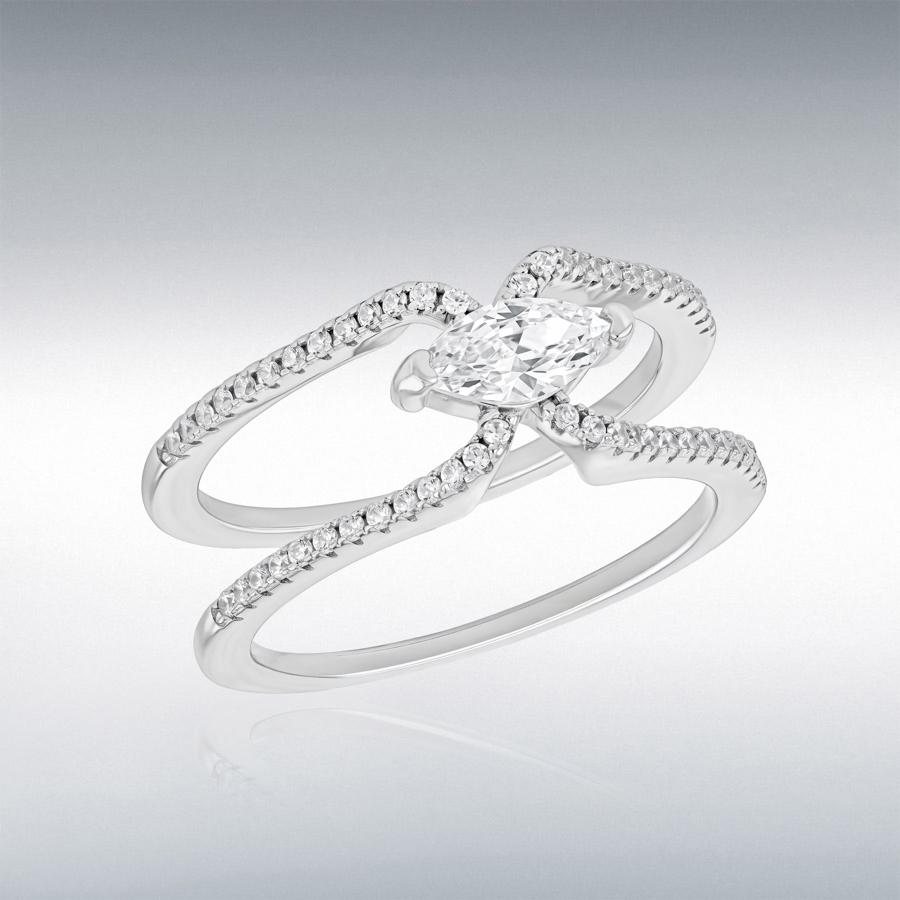 Sterling Silver Rhodium Plated Oura 5 Ring Marquise CZ Enhancer  