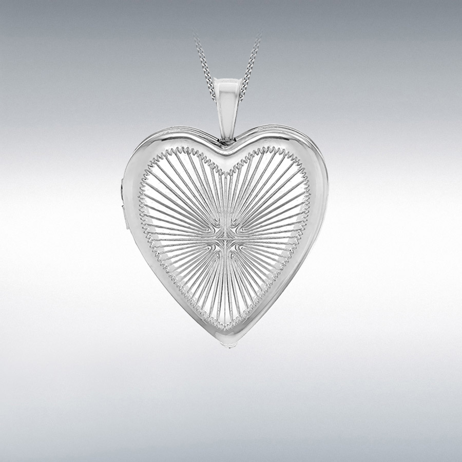 Sterling Silver 19.5mm x 25mm Sunray Heart Locket