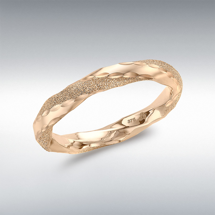 9ct Rose Gold 3mm Polished and Textured Twist Ring