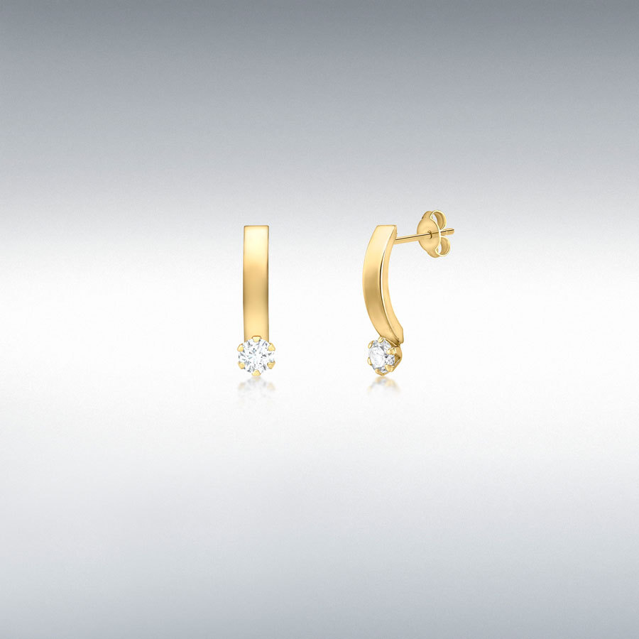 9ct Yellow Gold 3mm CZ 2mm x 12.5mm Curve Bar Earrings