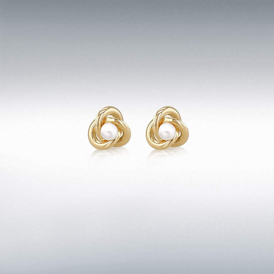 9ct Yellow Gold 3.5mm Fresh Water Pearls Small Knot Stud Earrings