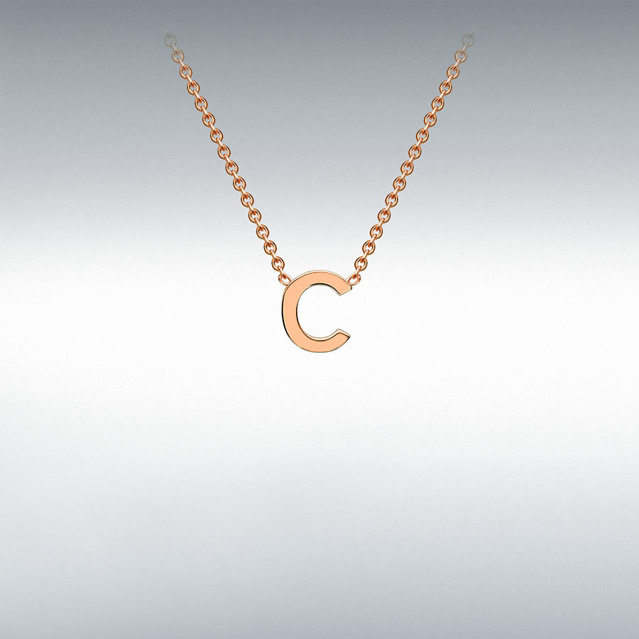 9ct Rose Gold 4mm x 5mm 'C' Initial Adjustable Necklace 38cm/15"-43cm/17"