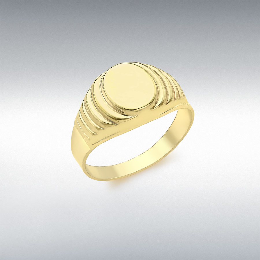 9ct Yellow Gold 7.3mm x 8.6mm Oval Ribbed Signet Ring