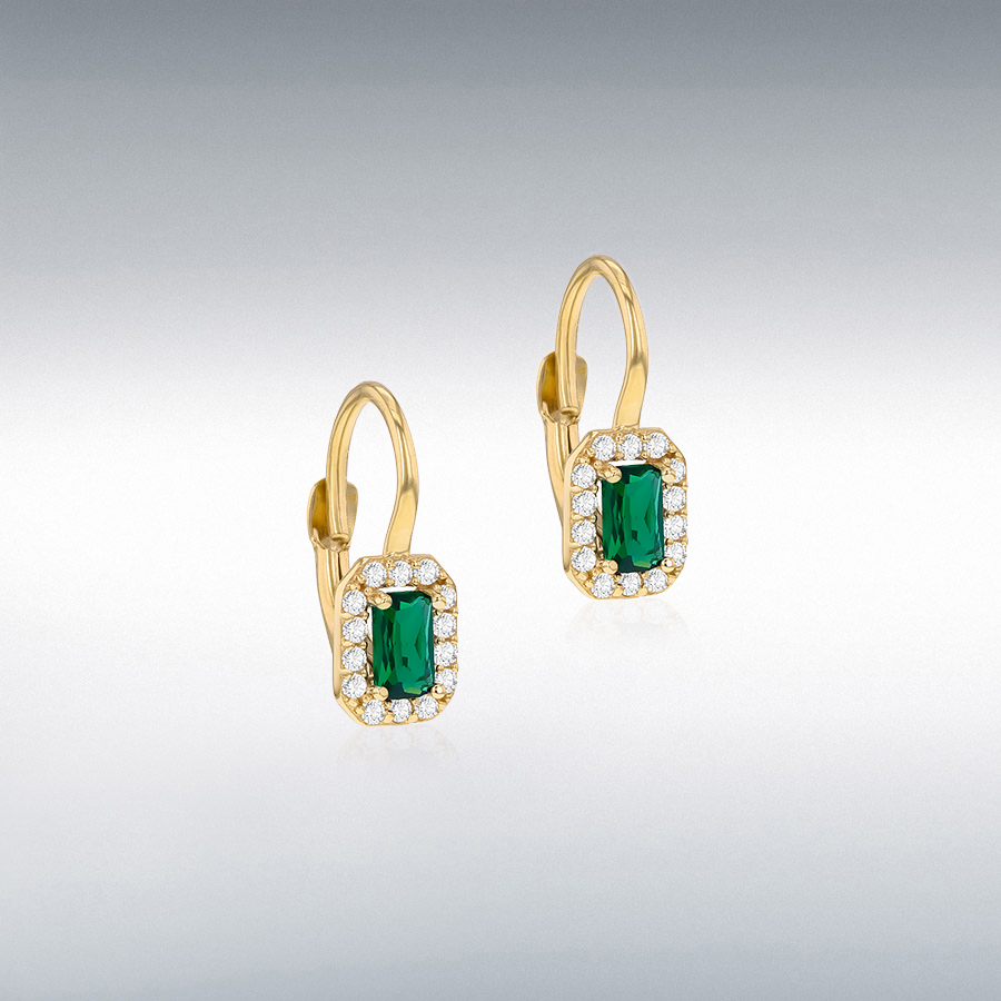9ct Yellow Gold Emerald Cut Synthetic Green and White CZ Stud Earring