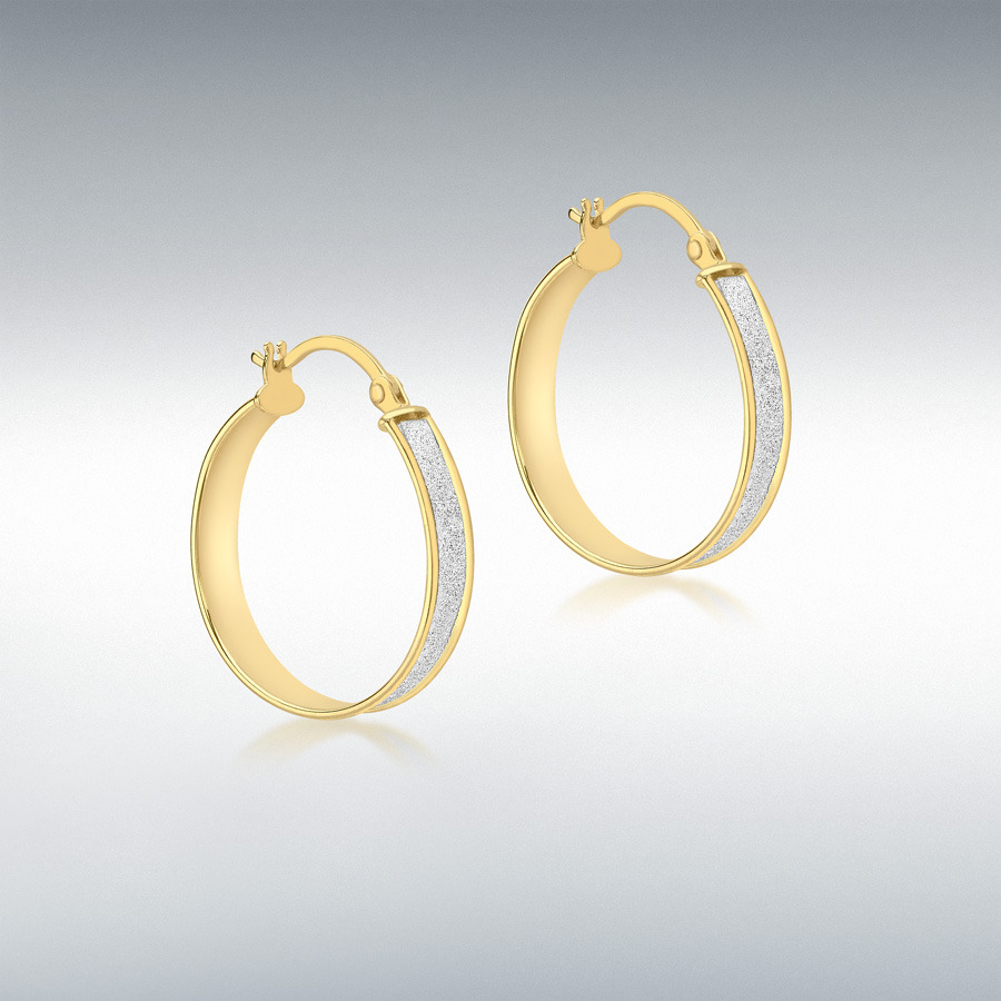 9ct Yellow Gold 4mm Tube 22mm Stardust Round-Hoop Creole Earrings