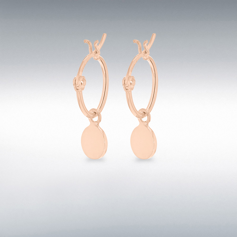 Sterling Silver Rose Gold Plated 7mm Disc 7mm x 22.5mm Creole Hoop Earrings