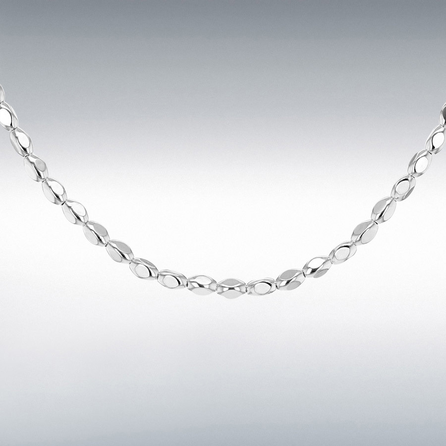 Sterling Silver Round-Edge Rectangular-Beads Necklace 46cm/18