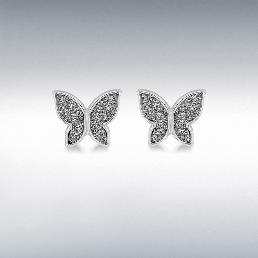 Sterling Silver Rhodium Plated 11.5mm x 10mm Stardust 'Butterfly' Stud Earings